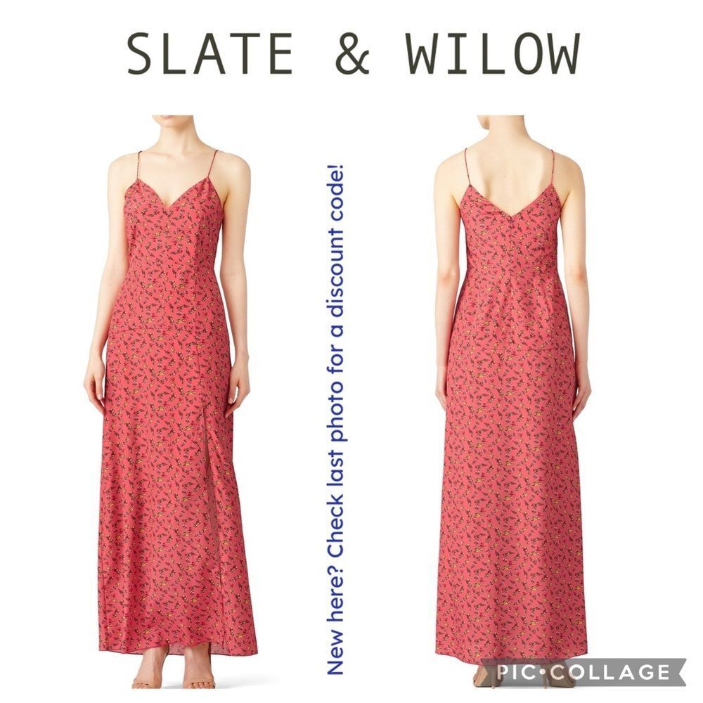 Slate & Willow | Women's Rose Vine Maxi Dress in Red Floral, Size 0‎